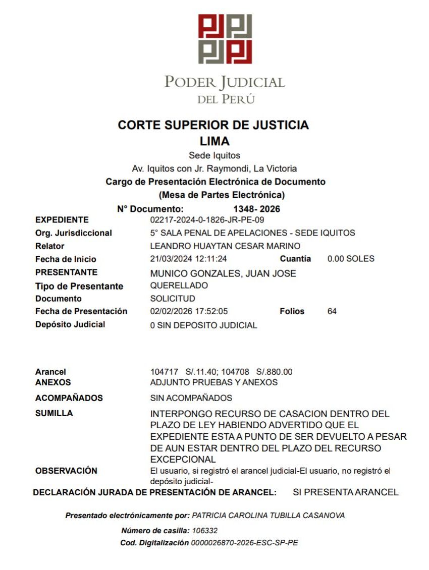 Presentamos recurso de casación ante absurda sentencia donde dan por probado el animus difamandi solo por tener una condena previa 
No analiza si el termino filoterrorista es juicio de valor político o imputación factica 
Convierten la reiteración de opinión política en delito