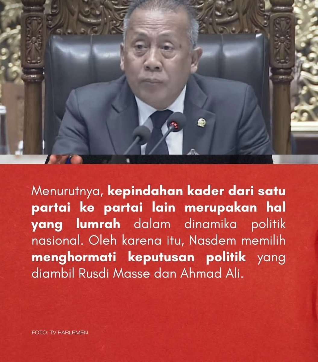 Kader Nasdem pada pindah itu hal biasa..
Meminjam istilah Bos Korea, jadi politisi itu jangan baperan..

Sama pasangan hidup aja bisa pindah, apalagi cuma partai..