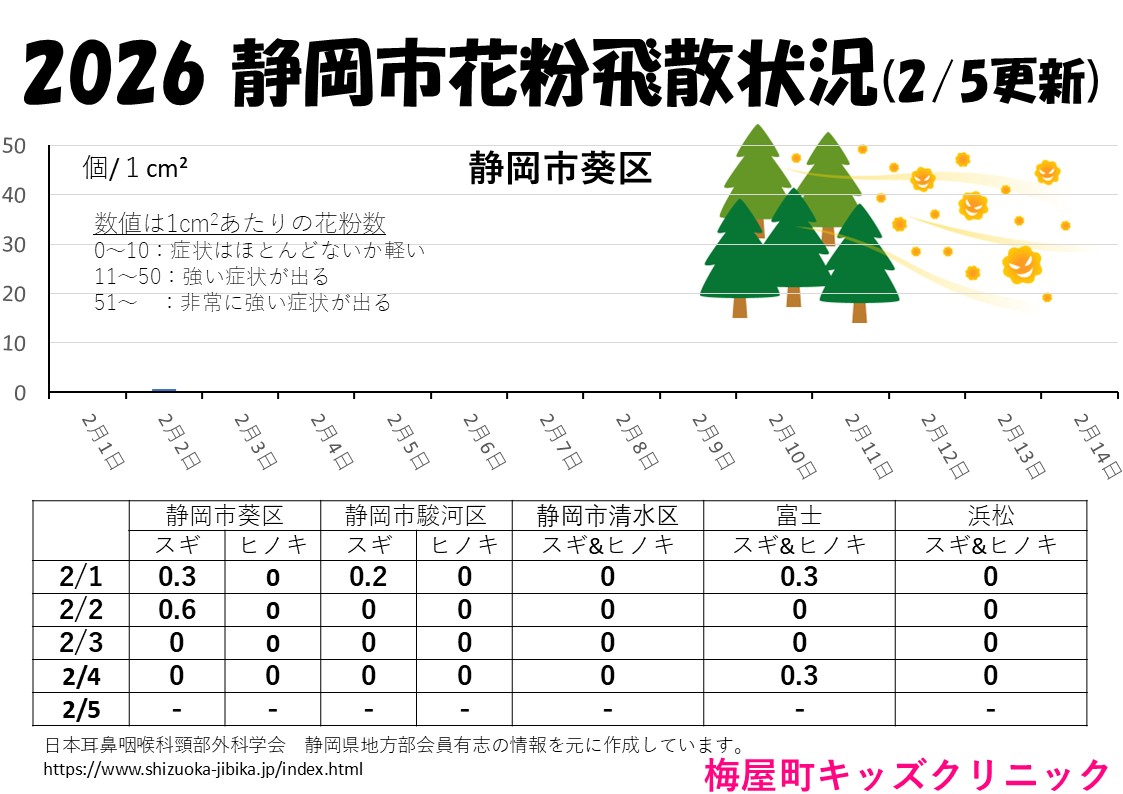umeyakids_cl's tweet photo. 2/5静岡市花粉飛散データです。昨日の飛散量もゼロ。少し暖かくなってきましたので、山からの風が強い日に、飛び始めるかもしれません。#静岡市 #花粉症
https://t.co/hUDZq67Tff https://t.co/H3n1K0b7Iw