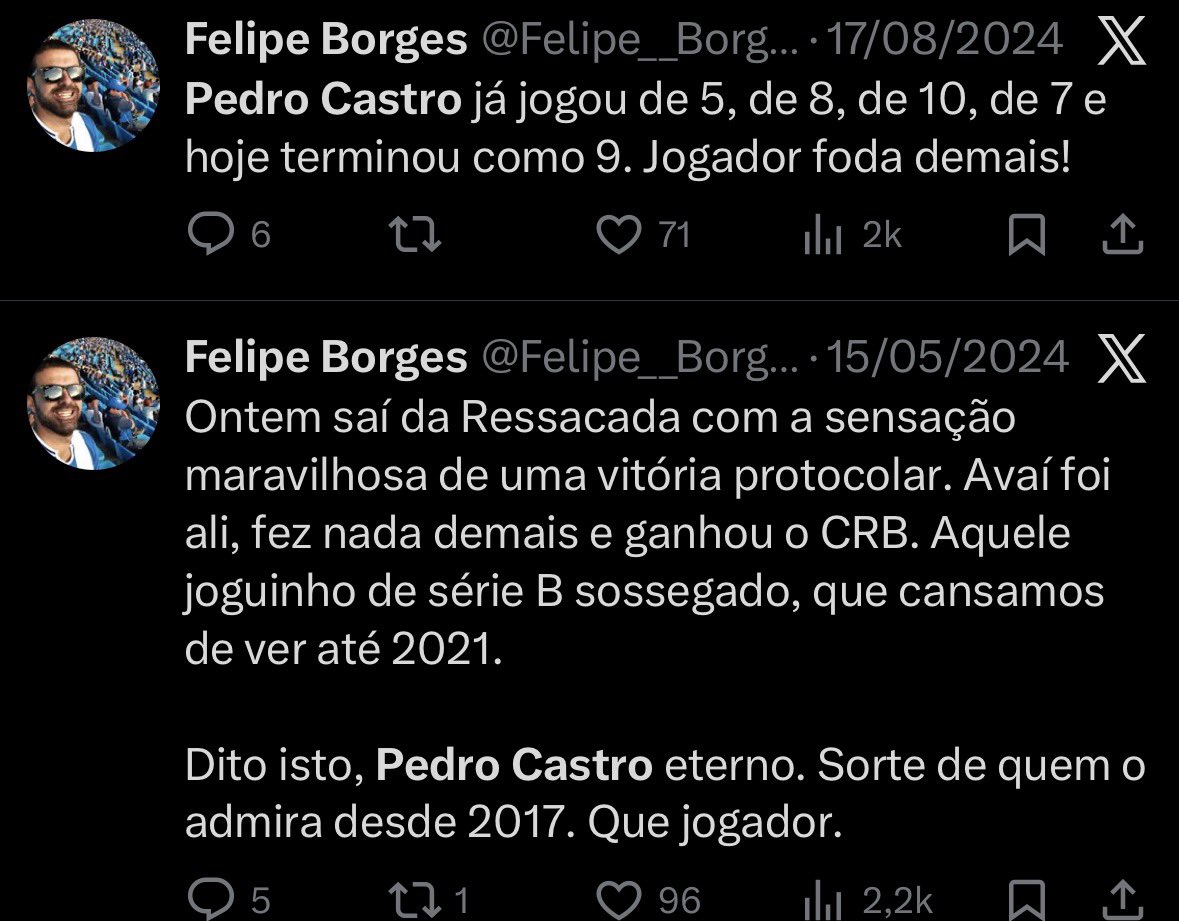 rafaeeldi's tweet photo. @Felipe__Borges Vergonha era o troféuavai mamar o P. Castro tdo jogo. Esse horário aí não é nada perto disso. Agora com uma pesquisa entendi o motivo 😂 
"Pedro Castro eterno" isso mostra pra muita gente como tua opinião é terrível. Passar bem. Abs https://t.co/nOLRePMf1L