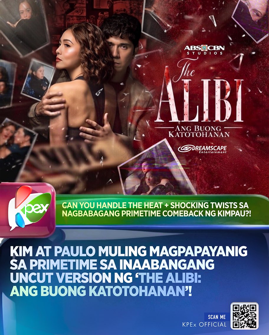 OfficialKpex's tweet image. LOOK: Matapos humakot ng papuri sa Prime Video noong 2025, ang mystery-romance thriller na The Alibi ay handa nang sumabog sa telebisyon ngayong 2026. Sa paparating na The Alibi: Ang Buong Katotohanan, asahan ang mas mahaba na mga eksena plus mga pasabog na sa TV lang mapapanood.…