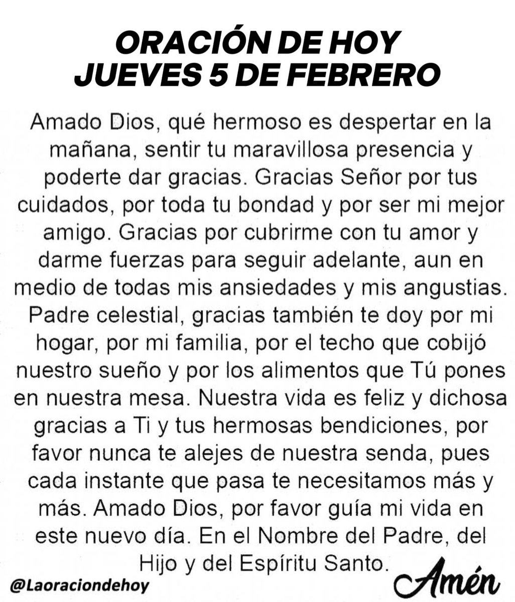 Oración diaria para hoy jueves 5 de febrero de 2026.