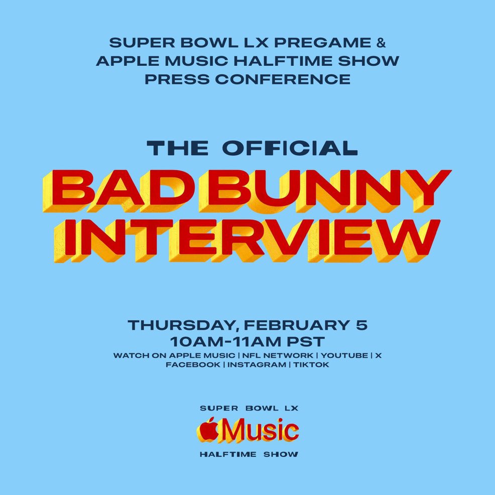 badbunny_global's tweet photo. Bad Bunny interview tomorrow on Apple Music! https://t.co/EMYvsHGbTC
