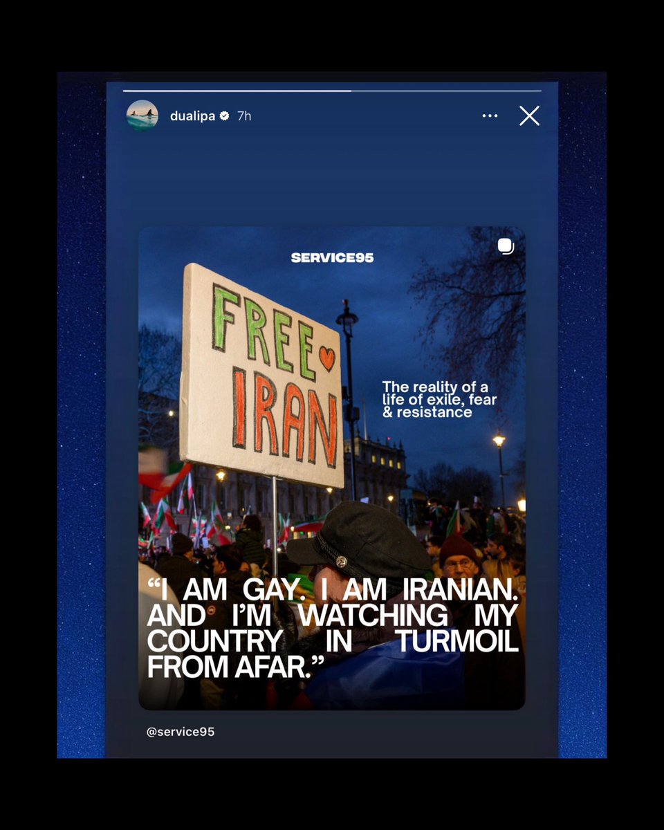 Dua Lipa posts her third Instagram story in a week in support of the people of Iran.

There are hardly any celebrities posting about Iran, so every one stands out.