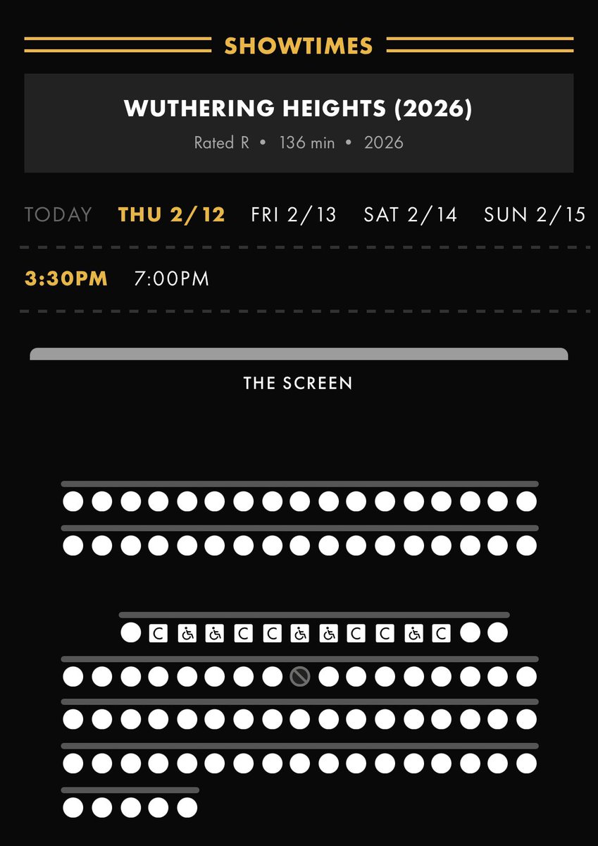 Obsessed with the only sold seat in the middle of the theater for wuthering heights, I respect the hell out of it
