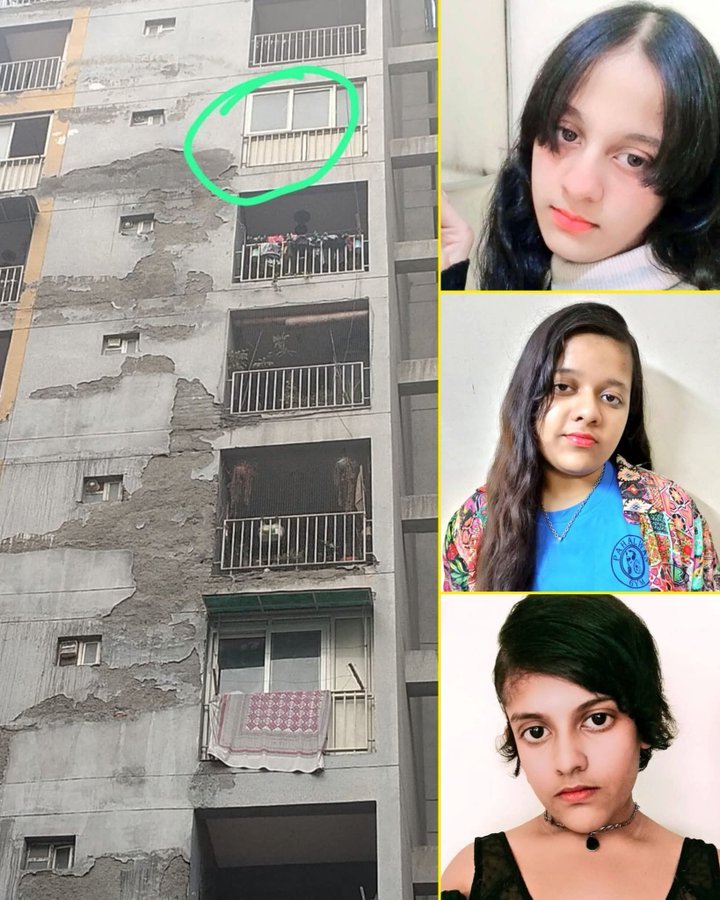 यह तस्वीर 14 वर्षीय प्राची, 12 वर्षीय पाखी और 16 वर्षीय निशिका की है। तीनों बहनें अब इस दुनिया में नहीं हैं। जिस अपार्टमेंट की 9वीं मंज़िल से उन्होंने छलांग लगाई, वहां का दृश्य बेहद भयावह और असहज करने वाला है।

फ्लैट के भीतर बिखरा हुआ सामान, दीवार पर लगी राधा-कृष्ण की तस्वीर, और