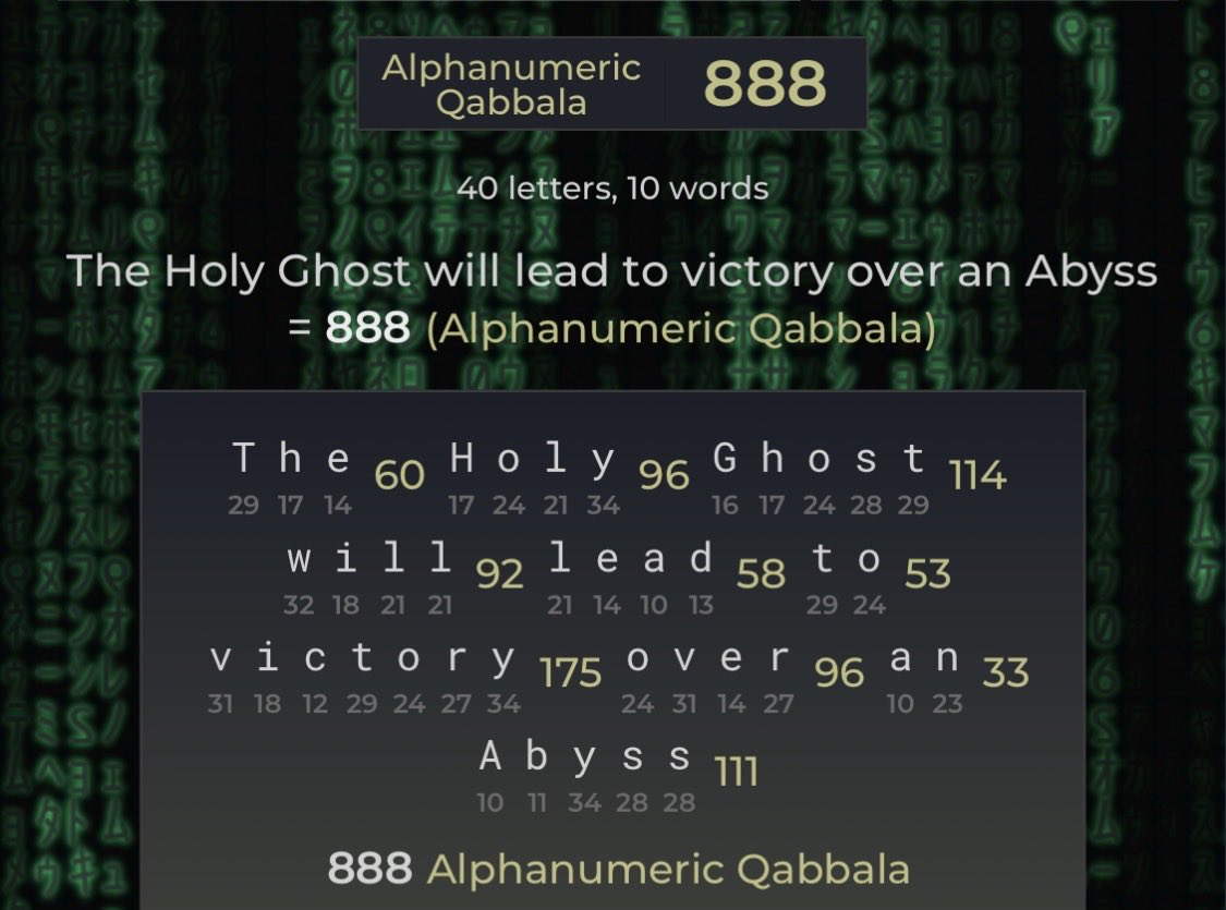 Holy Ghost will lead = 360 (AQ)

The Holy Ghost will lead to victory over an Abyss = 888 (AQ)