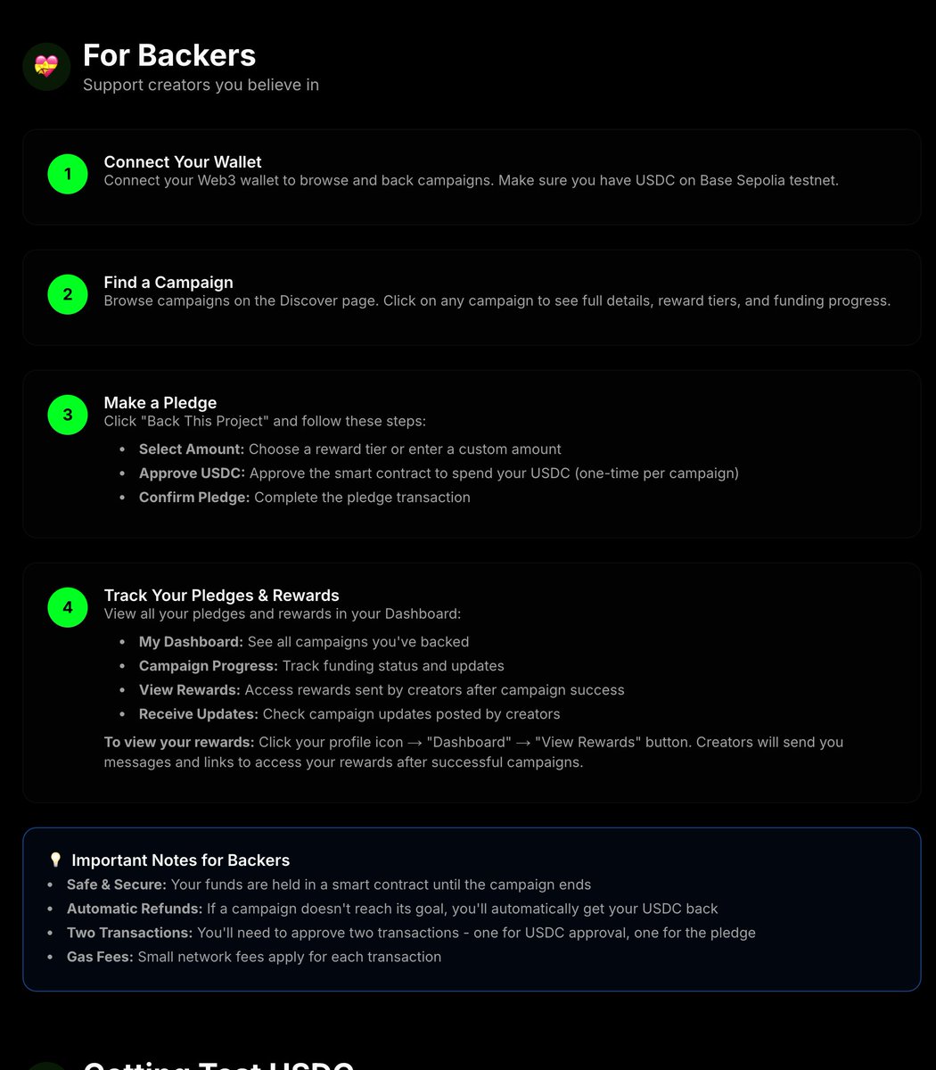 newnity_1's tweet photo. 【newnity Tutorial -How it works -】

💝For Backers
Support creators you believe in.
🔸1.Connect Your Wallet

🔸2.Find a Campaign
Browse campaigns on the Discover page.

🔸3.Make a Pledge
Click "Back This Project" 

🔸4.Track Your Pledges & Rewards

▶️View all your pledges and rewards in your Dashboard.
Creators will send you messages and links to access your rewards after successful campaigns.

🟦Join the waitlist 👇
https://t.co/31Cs3JSwge

#newnity #creatorlife #CreatorCommunity #USDC #indiegame #IndieGameDev