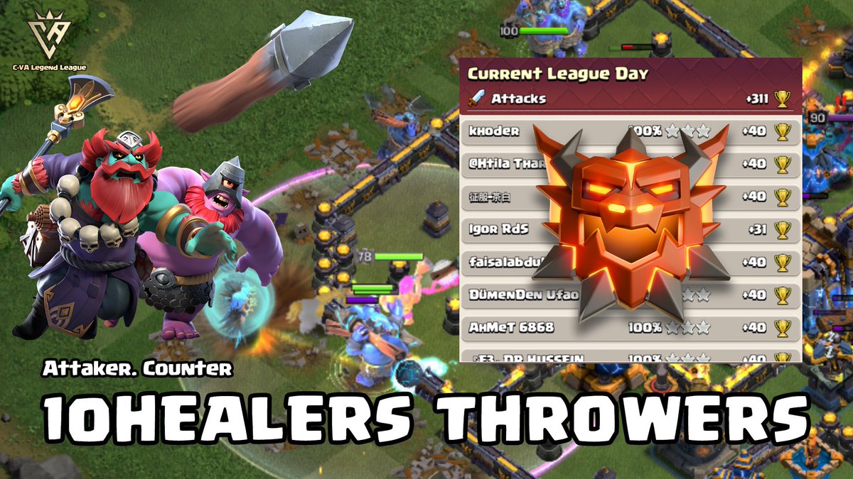 counter_coc's tweet photo. Mass 10 Healers 12 Throwers
best of the best Attack!!🪓
https://t.co/L1JNwJihip
#clashofclans #legendleague
#llattack #3star #Throwers https://t.co/C2oAg4Bqcm