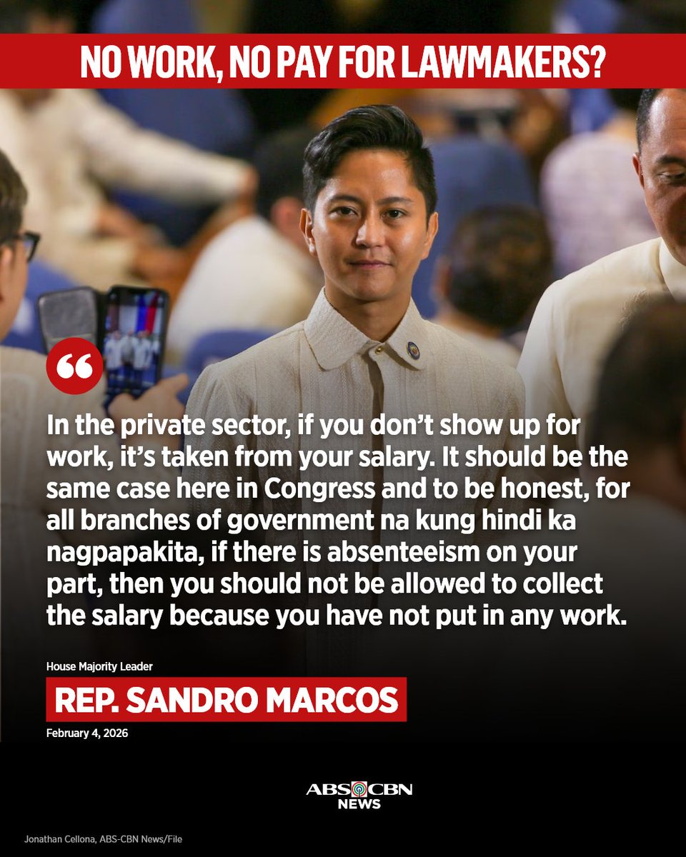 Naghain si House Majority Leader Sandro Marcos ng House Bill 7432, na layong tanggalan ng sahod ang mga kongresista tuwing nakaliban nang walang valid na dahilan.

BASAHIN: abscbn.news/4thaVY3