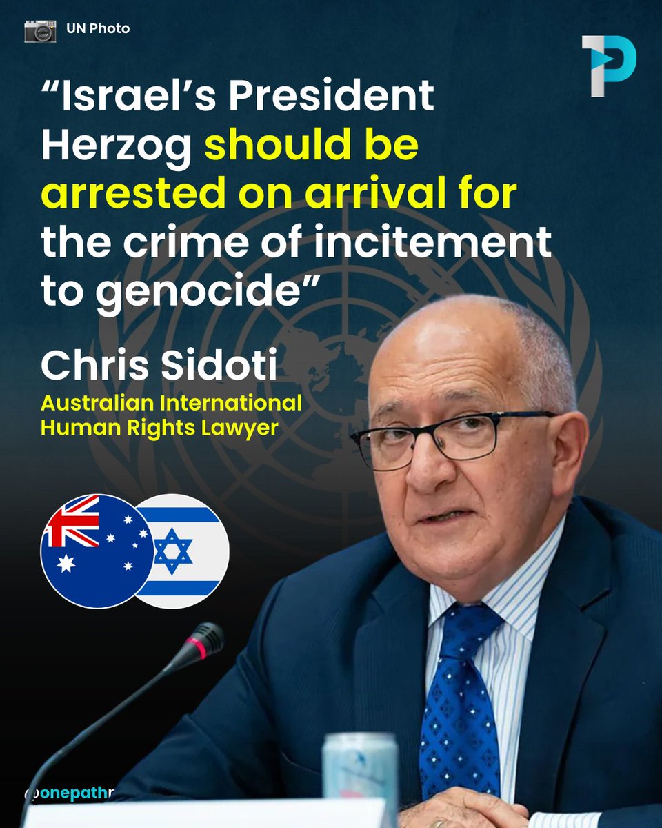 OnePathNetwork's tweet photo. UN Commissioner Says Israeli President Should Face Arrest as Outrage Erupts Over Australia Visit

Australian human rights lawyer and UN commissioner Chris Sidoti has stated that Israel’s President Isaac Herzog should be arrested if he enters Australia, arguing that Herzog’s public remarks about collective responsibility amount to incitement to genocide under international law. Sidoti, a veteran of multiple UN investigations, said such statements target an entire civilian population and cannot be dismissed as rhetoric, particularly in the context of the ongoing devastation facing Palestinians.

The comments come as public outrage grows over the Australian government’s decision to host Herzog, with protesters, activists, and community leaders condemning the visit as deeply offensive while Gaza continues to endure mass civilian suffering. Critics argue that welcoming the Israeli president legitimises collective punishment and undermines Australia’s stated commitment to human rights and international law. Demonstrations are expected to intensify, with many Australians demanding accountability, not diplomatic honours, for leaders linked to the ongoing assault on Palestinians.