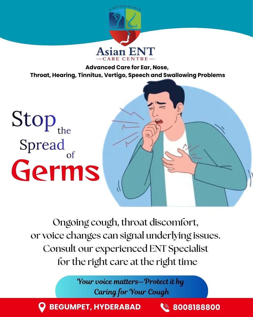 AsianEntCare's tweet photo. A persistent cough, throat irritation, or voice change is more than just discomfort—it could signal an underlying ENT or respiratory issue.

📍 Begumpet, Hyderabad
📞 +91 81790 33446 | 80081 8880

Book your consultation today!

#CoughCare #ThroatHealth #VoiceCare #ENTCare https://t.co/Rr97Al7w26