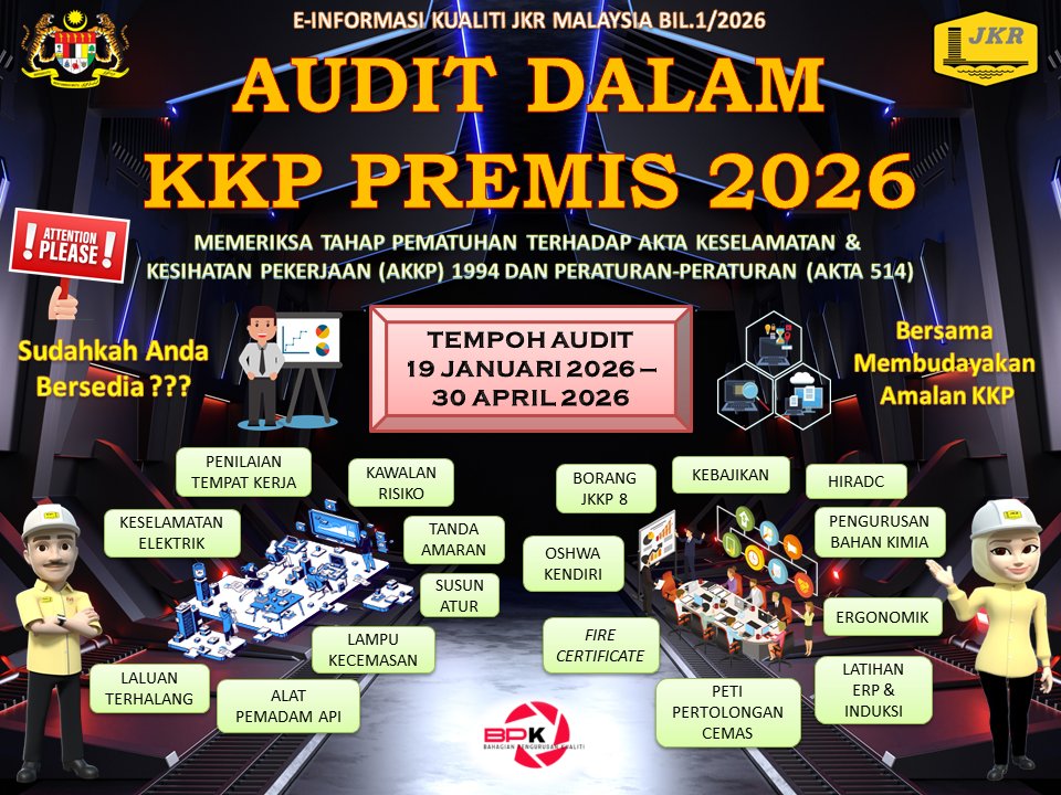 BPK_CDPK's tweet photo. E-INFORMASI BAHAGIAN PENGURUSAN KUALITI JKR MALAYSIA SIRI 1/2026: AUDIT DALAM KKP PREMIS TAHUN 2026 https://t.co/PDBuyuPEnM