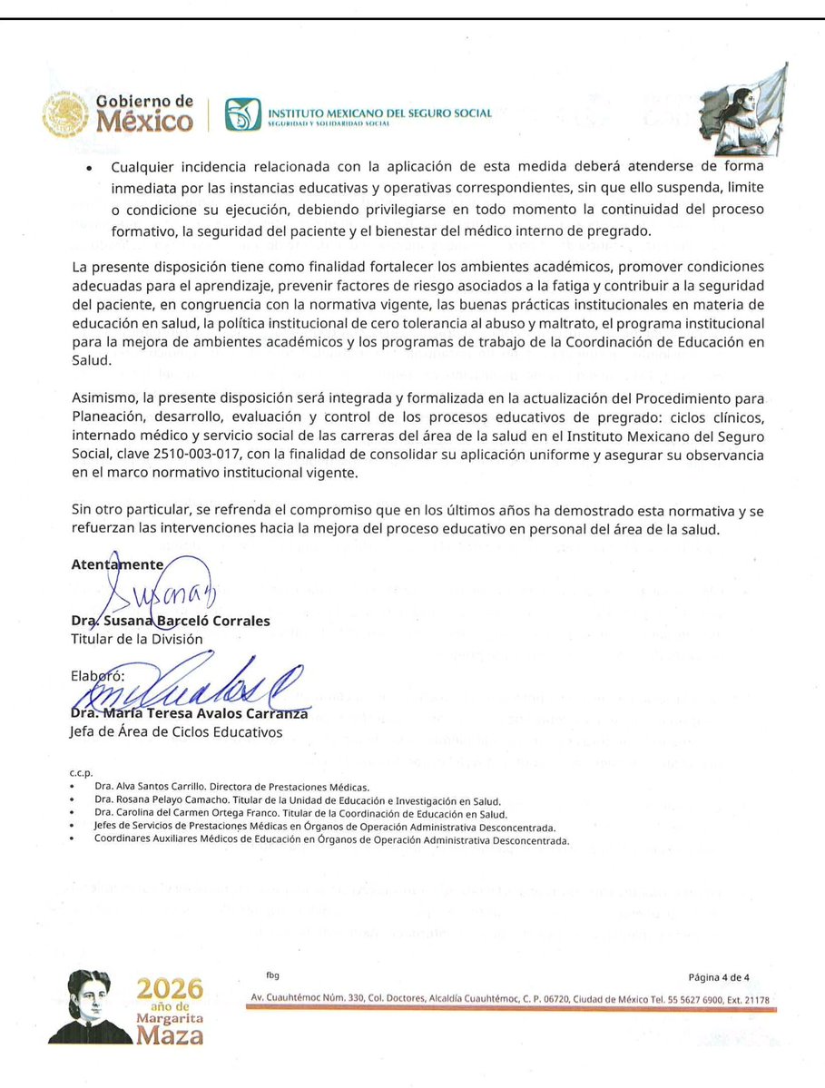 Descanso inmediato para los médicos internos de pregrado tras cumplir una guardia de 24 horas continuas.