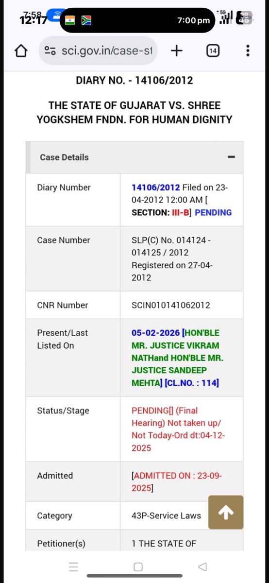 ફીક્સ પે નો કેસ કોર્ટ નં.૨, સી.નં.૧૧૪ પર ચાલસે. SLP નં.૧૪૧૨૪ -૨૫ વર્ષ-૨૦૧૨ ગુજરાત સરકાર vs યોગક્ષેમ ફાઉન્ડેશન.⛳️આશા રાખીએ આજે કેસ બોર્ડ પર આવે અને  ફિક્સ પે  નીતિ નાબૂદ થાય🙏આજે બધા કર્મચારીઓ મીટ માંડીને બેઠા છે🔥
#Remove_Fixpay_in_gujarat #justic_supreme_court_of_india