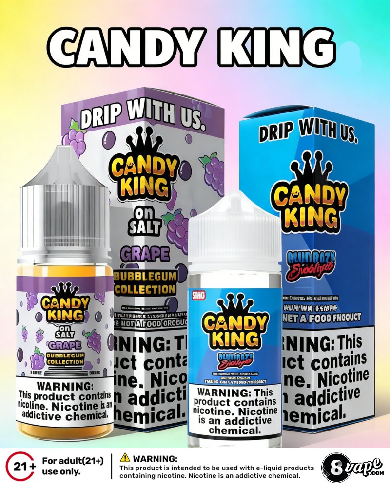 EightVape's tweet photo. Candy vibes turned all the way up 👑🍬
CANDY KING new Bubblegum flavors are here!

🔵 Blue Razz Bubblegum
🍇 Grape Bubblegum

Bold candy flavor, smooth clouds, pure nostalgia 😮‍💨
👉 Shop now: https://t.co/wzpYNTsGIz

#NewArrivals #8VAPE #CandyKing #BubblegumVape #VapeJuice  🍭🔥💨 https://t.co/l17T4DSNVJ