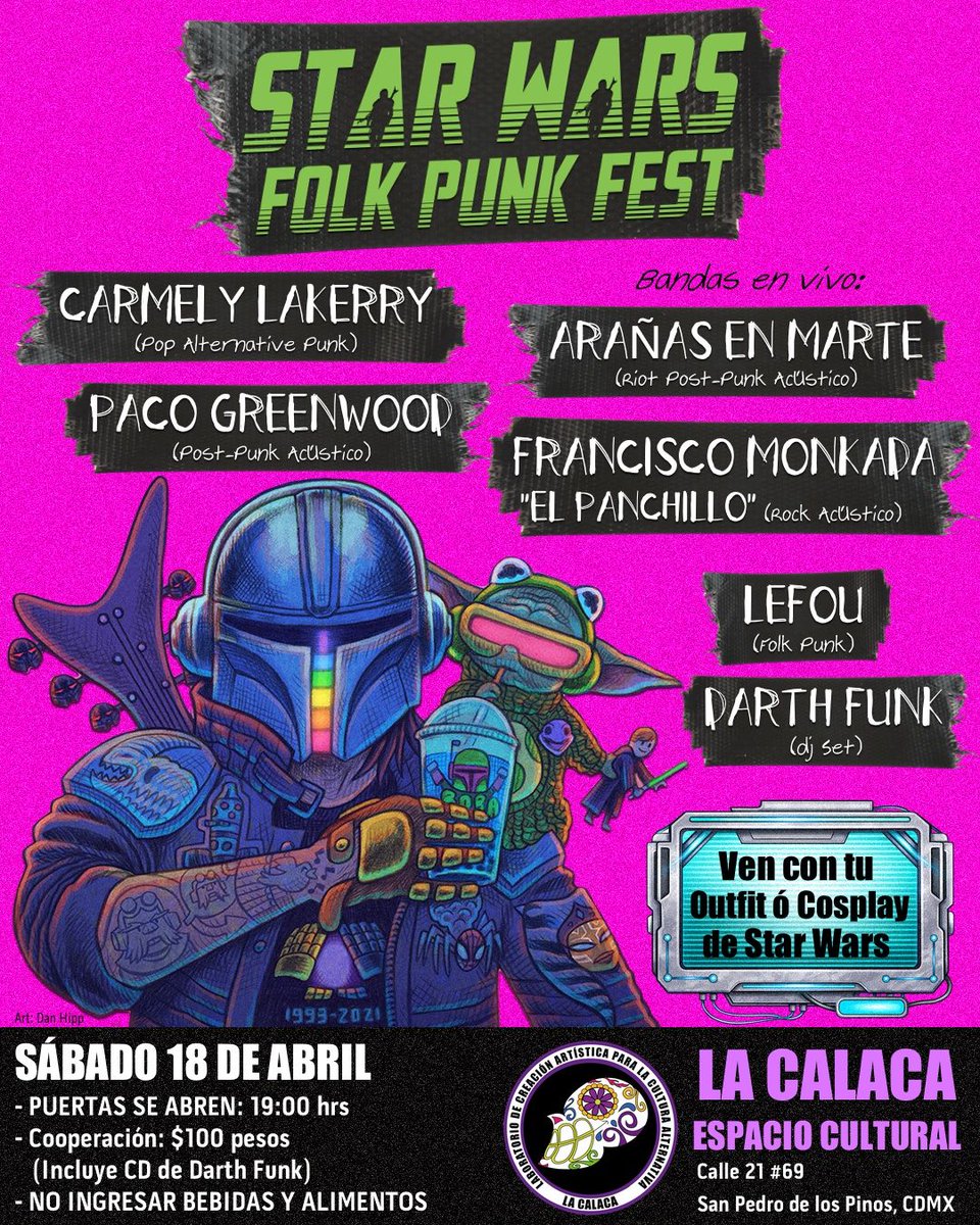 🎶 La Fuerza se manifiesta en la música 🎶

Este sábado 18 de abril presento mi nuevo EP con una fiesta de una galaxia muy, muy lejana.

🔥 Bandas en vivo
🕖 19hrs 
📍 La Calaca Espacio Cultural
👽✨ Ven con tu outfit o cosplay de Star Wars