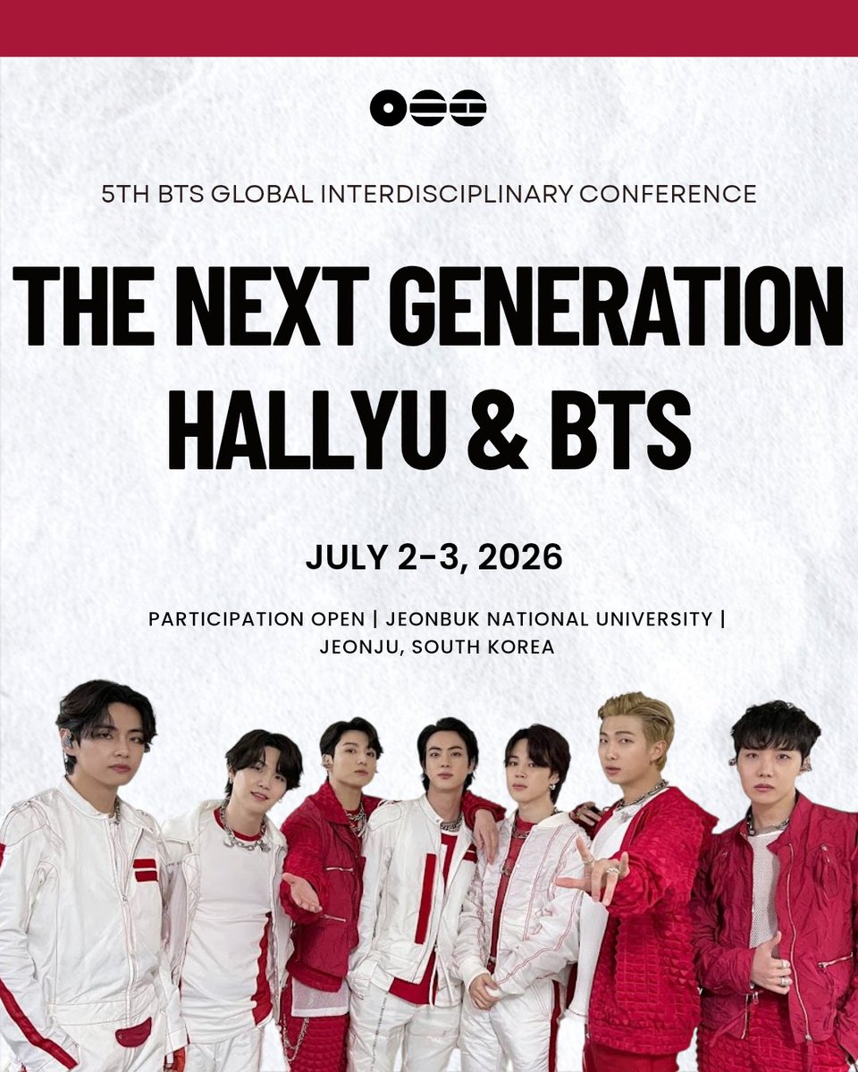 BangtanScholars's tweet photo. Get ready, ARMY scholars! 💜
The stage is set for the 5th BTS Global Interdisciplinary Conference, & we want to hear your voice!
We are officially diving into "The Next Generation Hallyu & BTS." Whether you’re an academic researcher or a dedicated fan-scholar, this is your chance to share your insights in the heart of South Korea! 🇰🇷 ✨
📝 Call for Papers (CFP): https://t.co/xHbqhnV7ip
⏳ Deadline: February 28, 2025 (KST)
🗓 Conference Date: July 2–3, 2026
📍: International Convention Center, JBNU (Jeonbuk National University), Jeonju, South Korea
🔗https://t.co/mPumkHVI1P