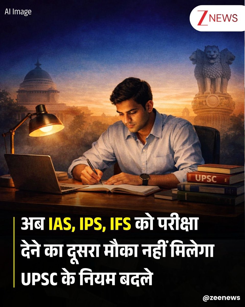 ZeeNews's tweet photo. UPSC ने सिविल सेवा परीक्षा 2026 का नोटिफिकेशन बुधवार को जारी किया है। इस बार प्रयास और पात्रता से जुड़े नियमों में भी बड़ा बदलाव किया गया है। इसके मुताबिक अब सिलेक्शन के बाद दोबारा परीक्षा देने की आजादी पहले जैसी नहीं रहेगी। नए प्रावधानों में सेवा में रहते हुए बार-बार परीक्षा देने का रास्ता बंद कर दिया गया है। वहीं, IAS और IFS को लेकर पुराने नियम जस के तस रखे गए हैं। चयनित अफसर को एक बार परफॉर्मेंस बेहतर करने का मौका मिलेगा। जैसे किसी का 2026 में IPS में ​सिलेक्शन हुआ तो वह 2027 में परफॉर्मेंस बेहतर करने की परीक्षा देने का पात्र होगा। उसके बाद अगर वह परीक्षा देना चाहता है तो उसे सेवा से इस्तीफा देना होगा। पहले से आईपीएस में चयनित या नियुक्त उम्मीदवार सीएसई 2026 से दोबारा आईपीएस नहीं पा सकेंगे। वहीं प्रीलिम्स के बाद लेकिन मेन्स से पहले अगर आईएएस या आईएफएस बनते हैं, तो मेन्स लिखने की अनुमति नहीं मिलेगी।

🔴सिविल सर्विस एग्जाम-2026 में अगर ग्रुप-ए या फिर आईपीएस मिलती है, तो उम्मीदवार को सिर्फ एक बार यानी सीएसई-2027 में रैंक सुधारने का मौका मिलेगा। मौका तभी मिलेगा जब उम्मीदवार को ट्रेनिंग जॉइन न करने की वन टाइम एक्जेम्शन (एक बार की छूट) मिले।
🔴छूट फाउंडेशन कोर्स तक सीमित होगी। यदि उम्मीदवार न ट्रेनिंग जॉइन करता है, और न छूट लेता है, तो सीएसई-2026 और सीएसई-2027 दोनों के आधार पर मिली सेवा अपने आप रद्द हो जाएगी।
🔴सीएसई 2026 से चयनित उम्मीदवार सीएसई 2027 देना चाहते हैं, तो अनुमति जरूरी होगी। सीएसई 2028 या उसके बाद परीक्षा देने के लिए इस्तीफा अनिवार्य होगा।

#UPSC #IAS #IPS #IFS #Rules | #ZeeNews