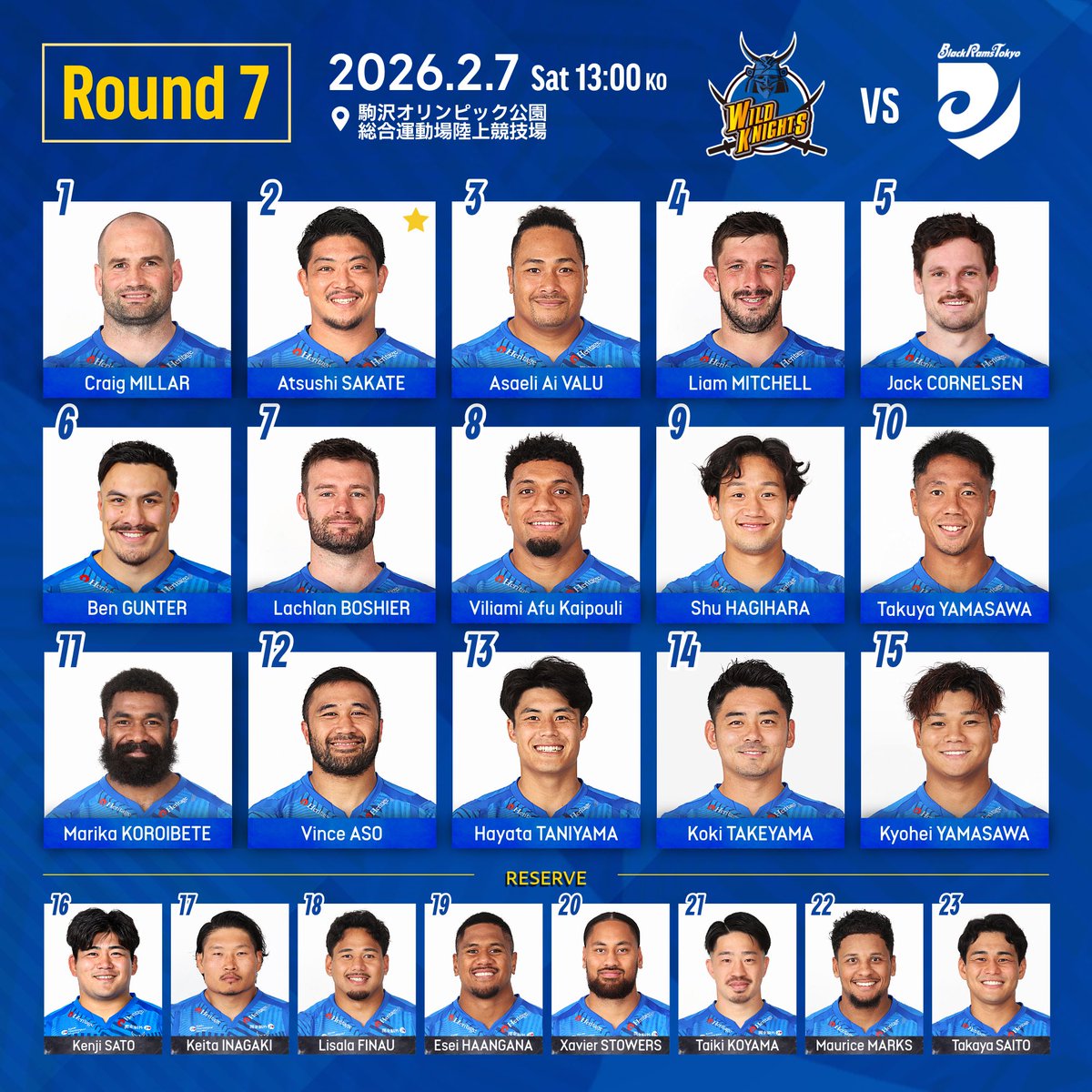 2026年2月7日13:00KO NTTジャパンラグビー リーグワン2025-26 第7節 vs