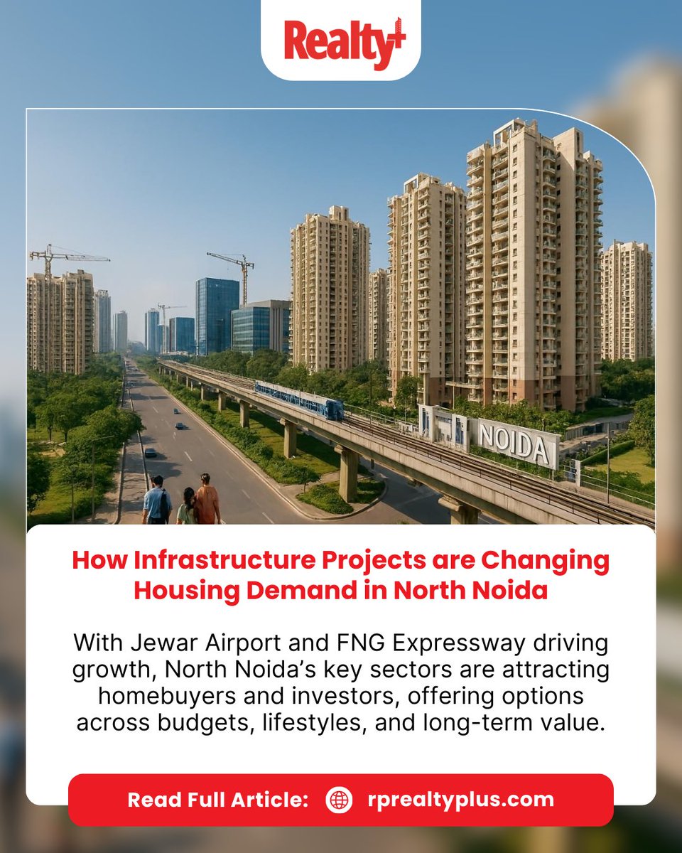 RPRealtyPlus's tweet image. With Jewar Airport and the FNG Expressway boosting connectivity, key sectors are drawing both homebuyers and investors across budgets and lifestyle preferences.

Read more: rprealtyplus.com/news-views/how…

#NorthNoida #InfrastructureGrowth #JewarAirport #HousingDemand #RealEstateTrends