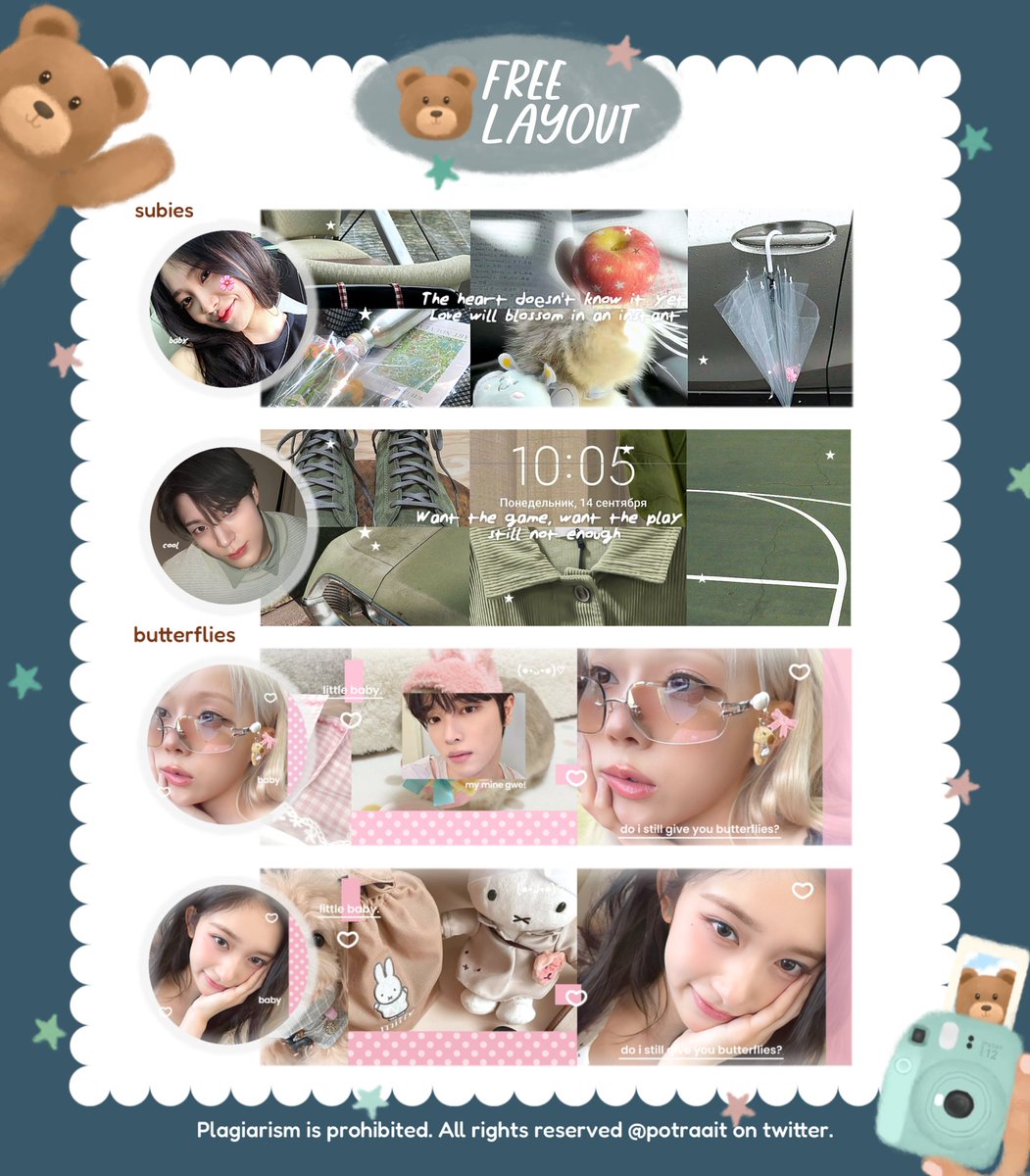 help repost, thank you! 🧸

hari ini (05/02) ada 4 SLOT FREE LAYOUT BY REQ katalog subies &amp; butterflies dalam rangka merayakan ulang tahun Khailo (<a href="/Fourthride/">Khailo.</a>) yayy! 🏎️🏁🎉 #24RidesOfKhailo 
 
🍞 by reply
🍥 now – 21.00 wib.  

#zonauang #zonaba