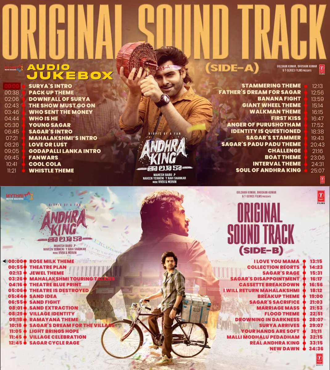 Always_Venkat_'s tweet photo. One of THE BIGGEST &amp; BEST OST from TFI is out now! 😍🎵🔥

AKT is truly a MUSICAL FEAST with 8 different songs &amp; 60+ BGM themes! 🥁🥁

Thank you duo ❤❤
@iamviveksiva @MervinJSolomon 

Thank you @RAMsayz anna for INTRODUCING NEW SOUND TO TFI 😍🙏

#AndhraKingTaluka 🥁🥁🔥🔥 https://t.co/kbxvFT2LvA
