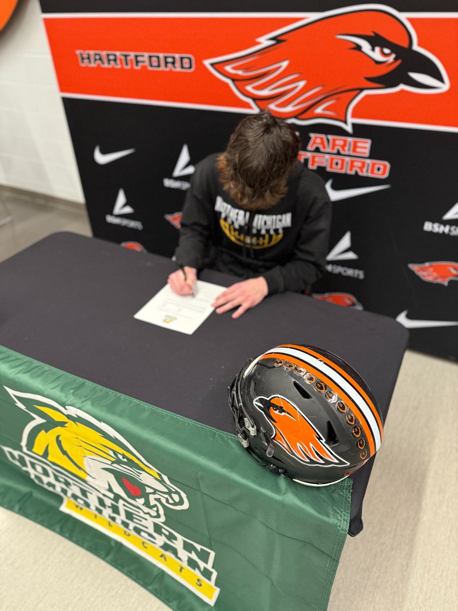 Congratulations to <a href="/HUHS_Football/">Hartford Football</a> player Casey Radermacher on signing with Northern Michigan University. Casey will be playing football for the Wildcats next year. <a href="/NMU_Football/">NMU Football</a>