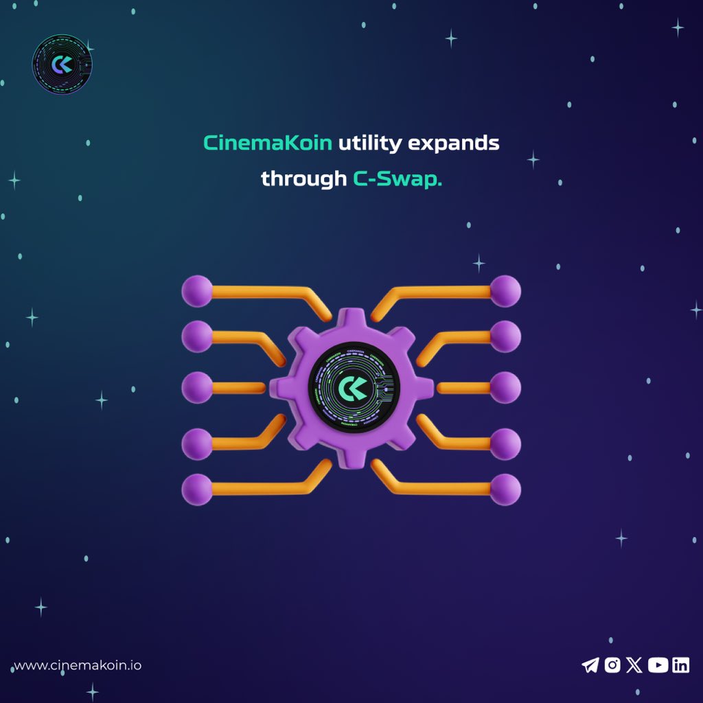Trade, participate, and grow within the ecosystem.
Utility beyond speculation.

#CinemaKoin #CryptoDaily #crypto #Bitcoin #Blockchain #BTC #cryptocurrency #ethereum #nfts #ck #cswap #cinemarketplace #CryptoCommunity #CryptoNews #Metavers #DreamWorld