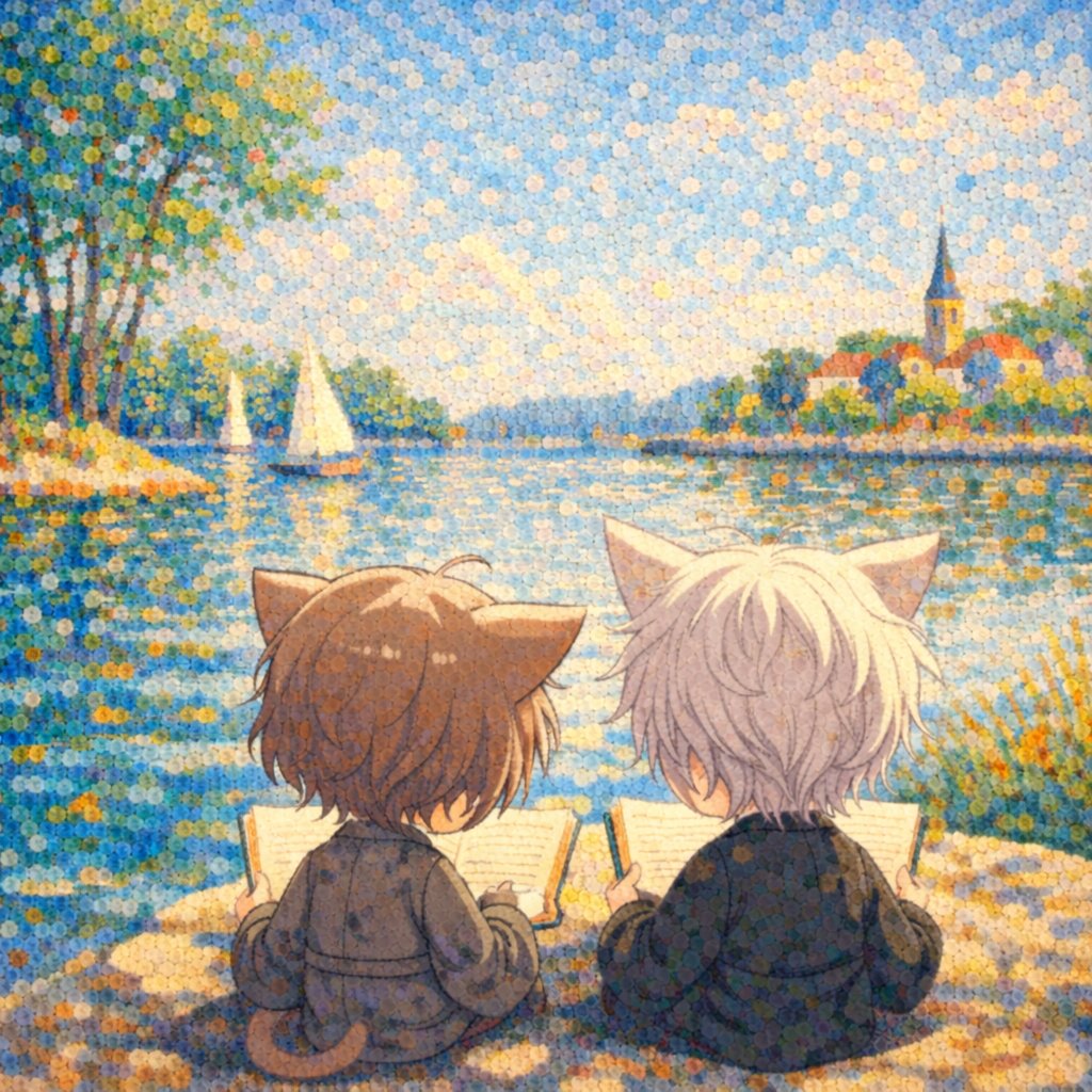 かずくん Reading by the Lake #AIart