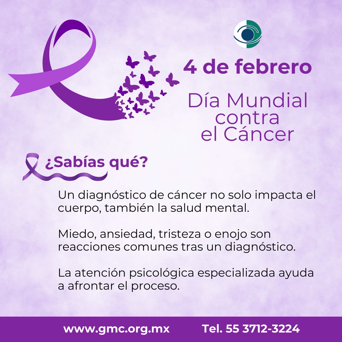 El cáncer no solo afecta al cuerpo, también a la salud mental.

Si necesitas apoyo, estamos aquí para brindarte apoyo emocional especializado durante todo el proceso.
📞 55 5611 3028 | 📱 WA 55 3712 3224
🌐 gmc.org.mx