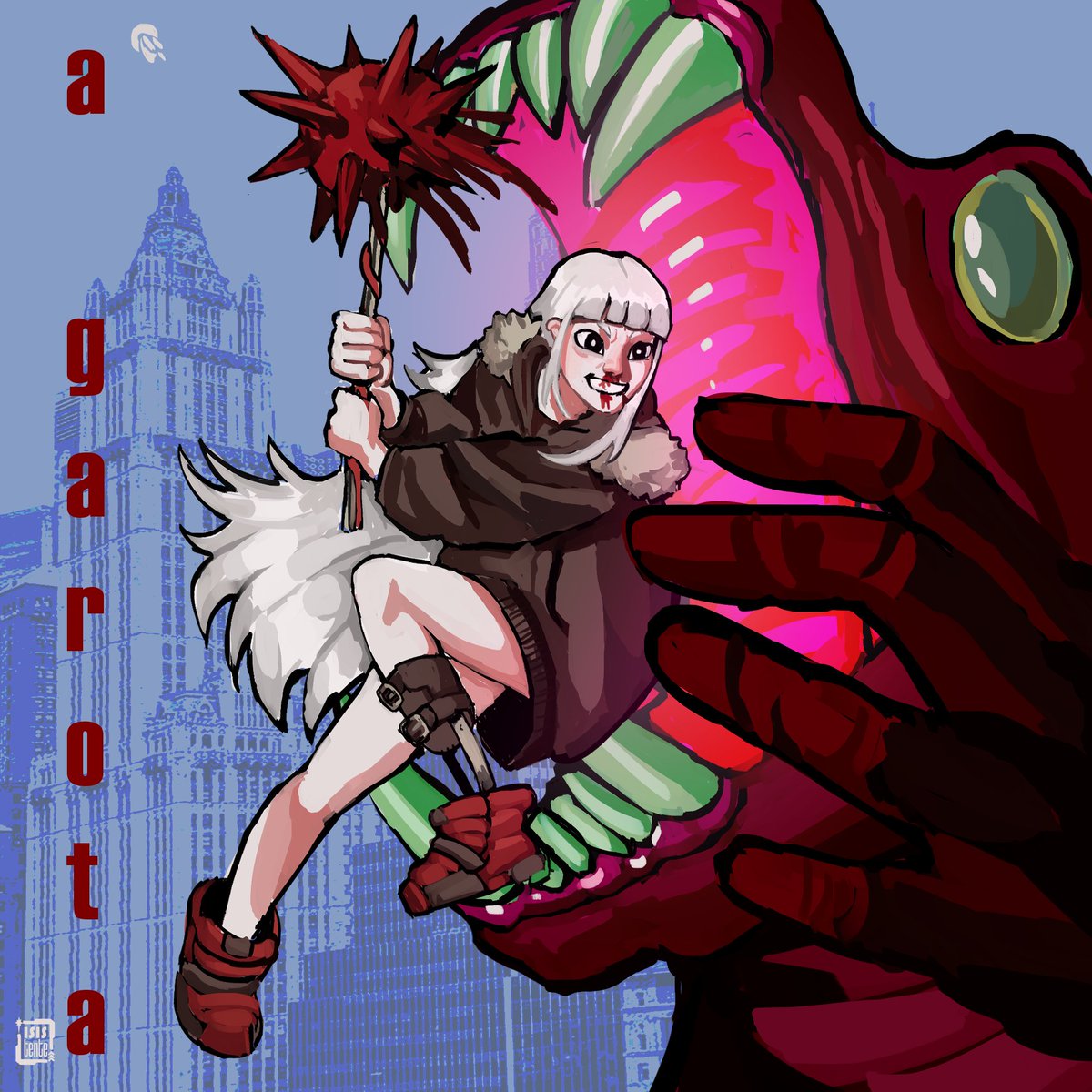 _isistente's tweet image. A Garota lutando contra um monstro gigante 

#oc #ocart #digitalart