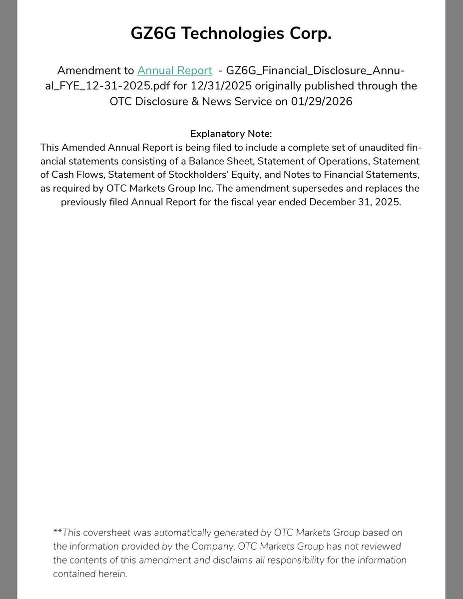 NTTrading6's tweet image. $GZIC .0005 (EM) with an amended annual report out today. This is usually done at the request of OTCM and is often the final step in getting current 🇨🇦 all required filings are posted 

otcmarkets.com/file/company/f…