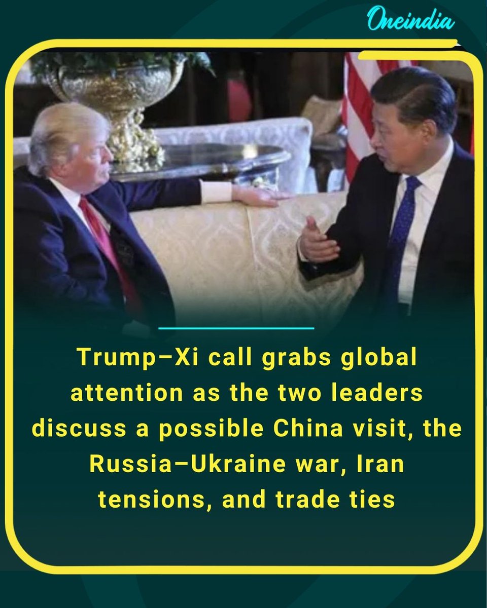 Oneindia's tweet image. Trump and Xi reconnect on the phone, discussing a potential China visit, global conflicts, and trade ties that could reshape geopolitics.

#TrumpXiCall #USChinaRelations #GlobalDiplomacy #RussiaUkraineWar #IranIssue #TradeTalks #InternationalNews #OI
