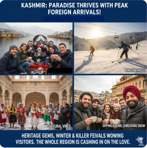 Peak foreign arrivals in Kashmir: 4,145 in April 2025 alone! Heritage gems, winter thrills, and killer festivals are wowing both international &amp; Indian visitors. Sipping Kahwa, shredding snow – the whole region is cashing in on the love. 
#KashmirSolidarityDay 
#KashmirIsCalling