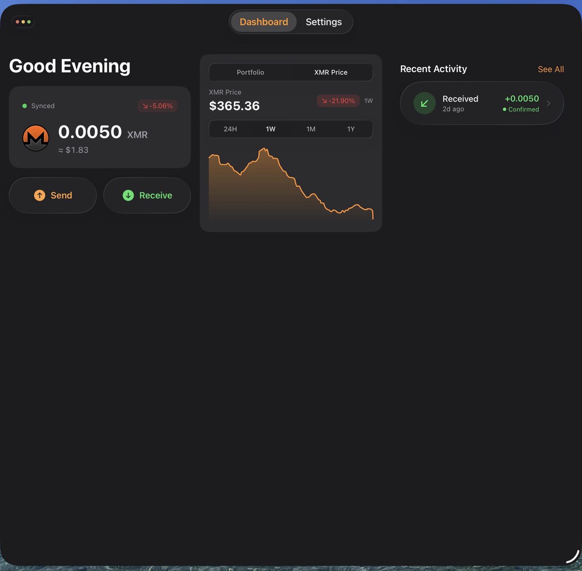 Command center mode for iPad is awesome in <a href="/monero_one/">Monero One</a> 
#Monero #XMR