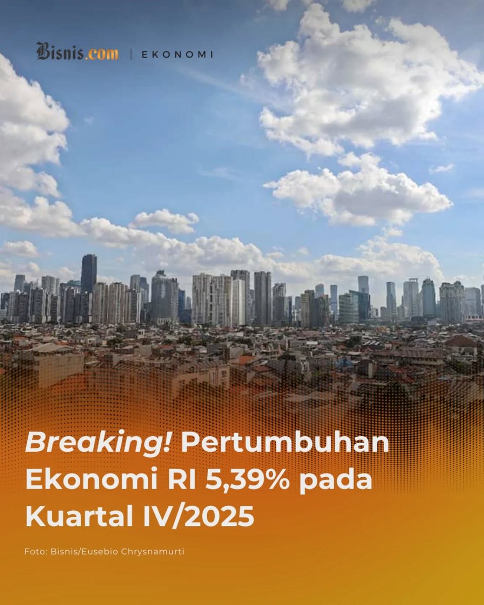 Bisniscom's tweet image. Badan Pusat Statistik (BPS) melaporkan pertumbuhan ekonomi Indonesia sebesar 5,39% secara tahunan (year on year/YoY) pada kuartal IV/2025. Kepala BPS Amalia Adininggar Widyasanti berdasarkan besaran PDB pada kuartal IV… instagram.com/p/DUXP2QlAW5X/… #prabowo #bps #ekonomi #indonesia