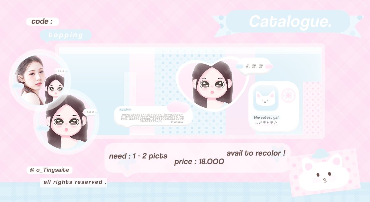 help repost ? thank u ! 

alo .. aku mau optip layout <topping> nich, sebelum jajan wajib baca ALT dulu iaaa :3 

++ oia aku buka 5 slot only dan 1 orang cuma bisa claim 1 slot ya 

#zonauang