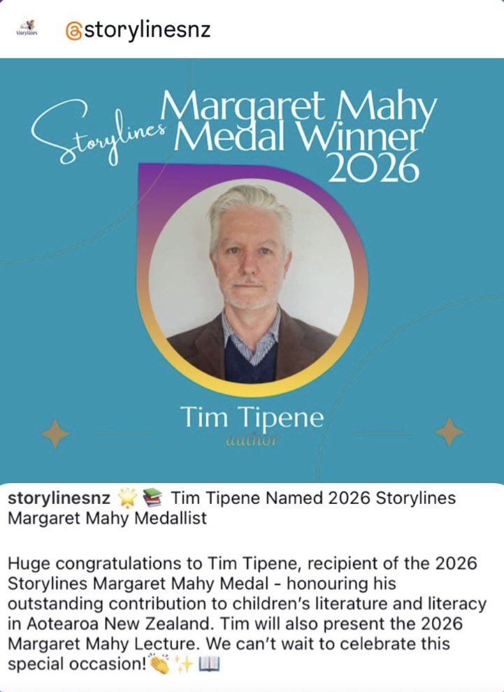 OratiaBooks's tweet photo. Reposting from @StorylinesNZ :
Congratulations @TimTipene 🙌
#nzauthors https://t.co/DybCupnDqA