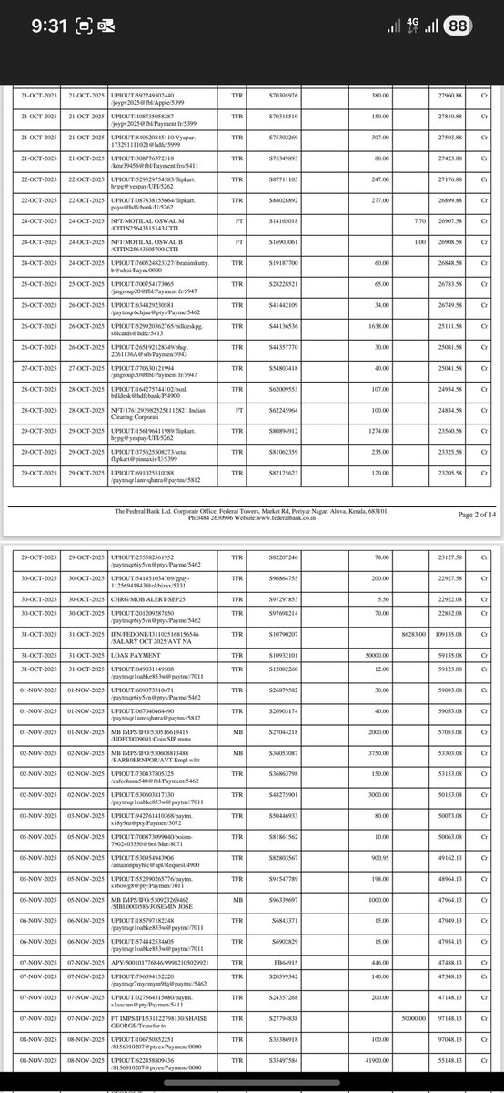 shaise004's tweet photo. @JioCare Attaching 3 months of bank statement screenshots. It will be 10 pages. https://t.co/m1gBun83aE