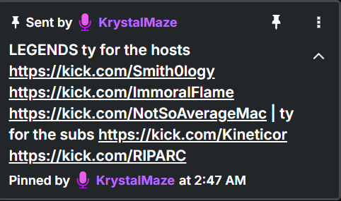 xKrystalMazex's tweet image. Thank you for the hosts @JustSmithology @ImmoralFlam3 @NotSoAverageMac 

TY for the subs @KineticorGaming @RIPARCz 

hosted out to @shadowripp17873 who is grinding to become a verified streamer kick.com/trushadow

check out the legends below #KickStreamer #KickStreamers