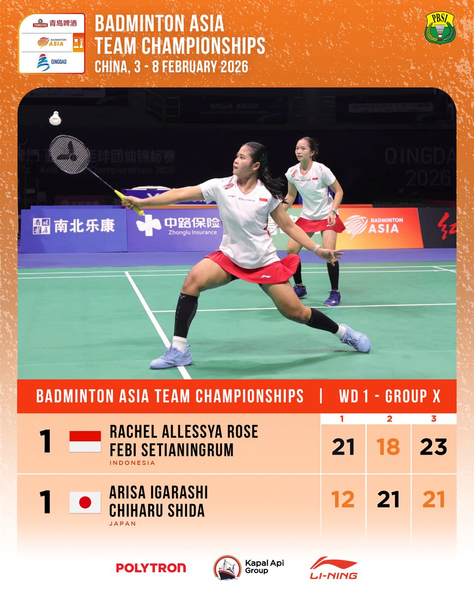 Tertinggal 14-18 di game penentuan, Rachel/Febi bangkit untuk cetak kemenangan sekaligus samakan kedudukan Indonesia atas Jepang.

WHAT. A. WIN. 🔥

#BadmintonIndonesia #BadmintonAsiaTeamChampionships2026 #BATC2026