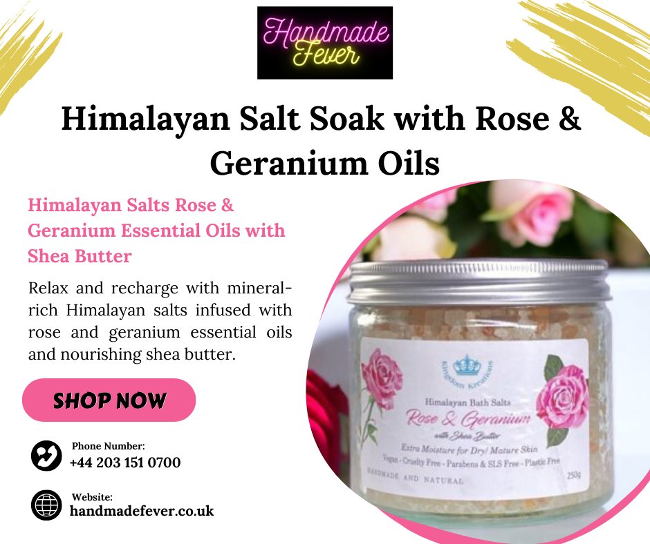 HandmadeFever's tweet photo. @handmade 
Unwind with our Himalayan Salts infused with Rose &amp; Geranium Essential Oils and nourishing Shea Butter 🌹
Shop now: https://t.co/7IUxACAXHI

#SelfCareRitual #NaturalBathCare #HimalayanSalt #RoseAndGeranium #CleanBeauty #VeganFriendly #HandmadeWithLove https://t.co/U2TjY4dmYP