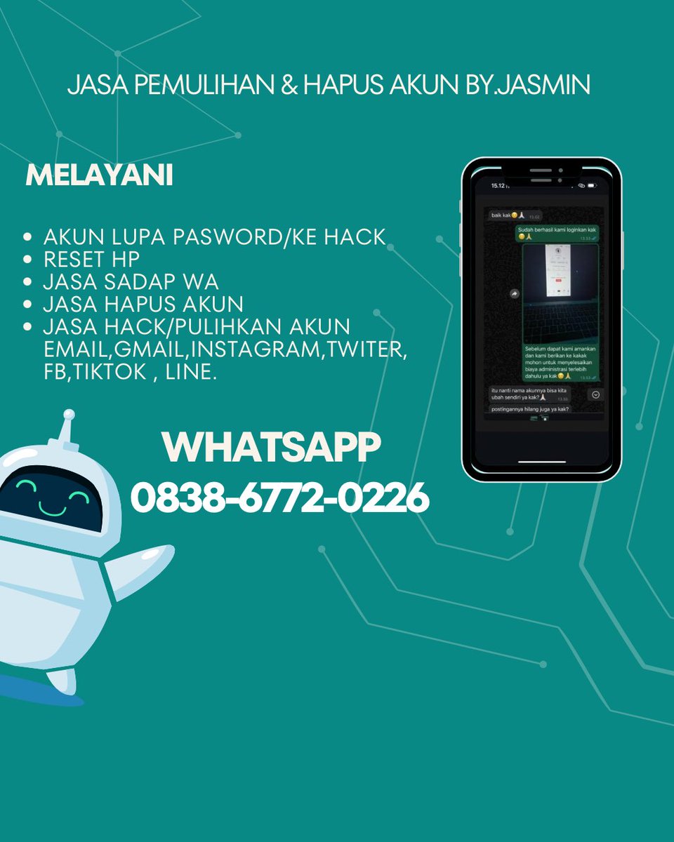 dfreamiy's tweet image. BANTUAN Jasa Pemulihan Akun &amp;amp; Hapus Akun All Sosmed.🌊

🫧Akun Lupa Pasword/Ke Hack
🫧Jasa Sadap Whatsapp
🫧Jasa Hapus Akun
🫧Jasa Lacak
🫧Jasa Hack/Pulihkan Akun,Gmail,Instagram,Twitter,Facebook
Tiktok,Telegram,DLL.

Whatsapp☎️
wa.me//6283867720226