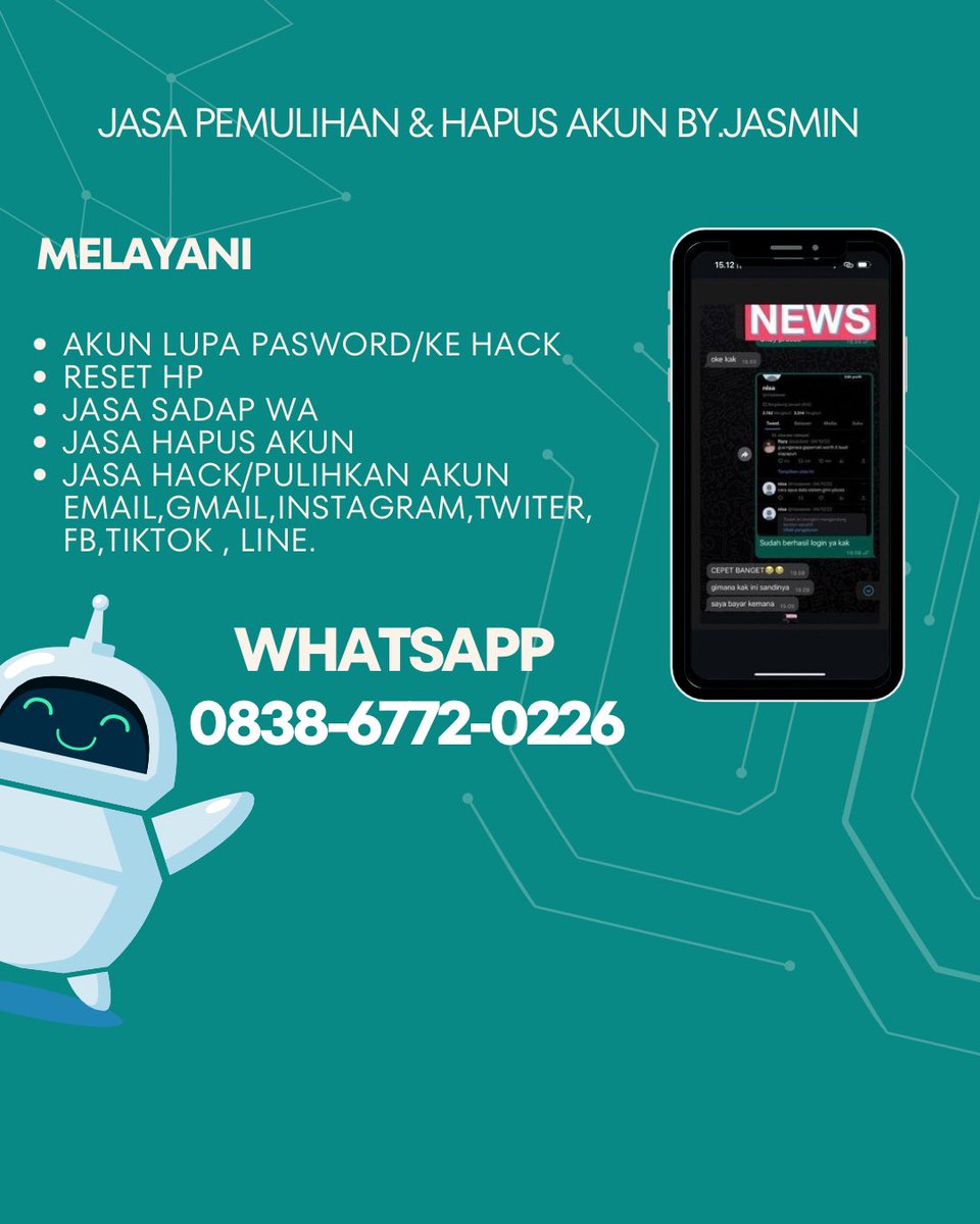dfreamiy's tweet image. BANTUAN Jasa Pemulihan Akun &amp;amp; Hapus Akun All Sosmed.🌊

🫧Akun Lupa Pasword/Ke Hack
🫧Jasa Sadap Whatsapp
🫧Jasa Hapus Akun
🫧Jasa Lacak
🫧Jasa Hack/Pulihkan Akun,Gmail,Instagram,Twitter,Facebook
Tiktok,Telegram,DLL.

Whatsapp☎️
wa.me//6283867720226