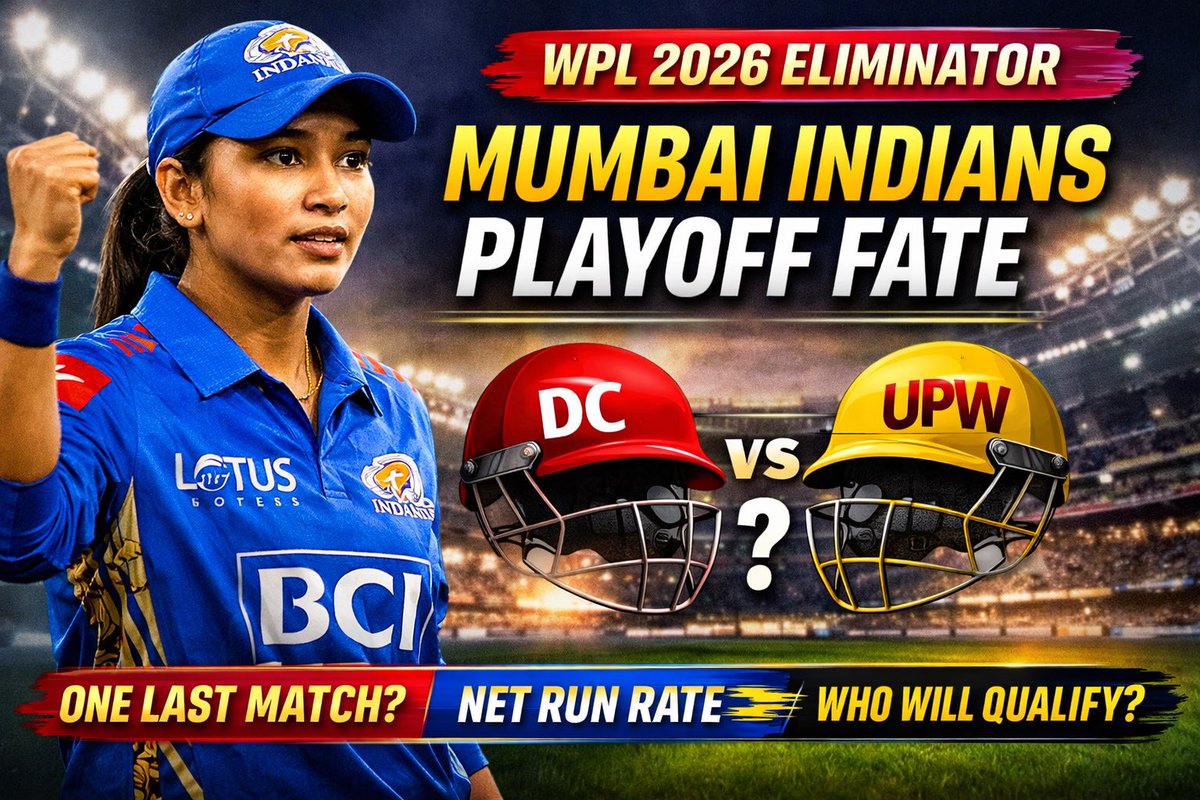 AmolGorh84648's tweet image. Mumbai Indians’ WPL 2026 playoff hopes now depend on Delhi vs UP Warriorz.
Here’s how MI can still reach the Eliminator — and the one scenario that can knock them out.

#WPL2026 #MumbaiIndians #WPLPlayoffs