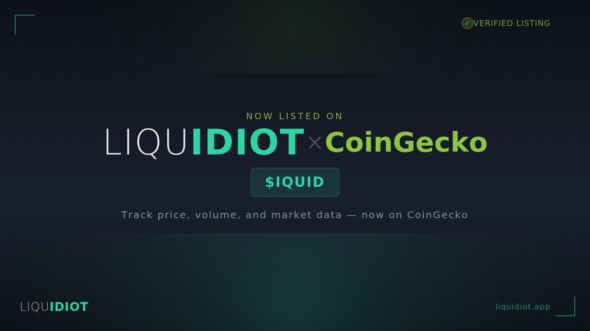 liquidiotSOL's tweet photo. Listed on @coingecko.

$IQUID - now trackable alongside the rest of the market.

The structure keeps compounding. The visibility keeps expanding.

https://t.co/xP5Zn2wpgS https://t.co/3IIdAmkZJt
