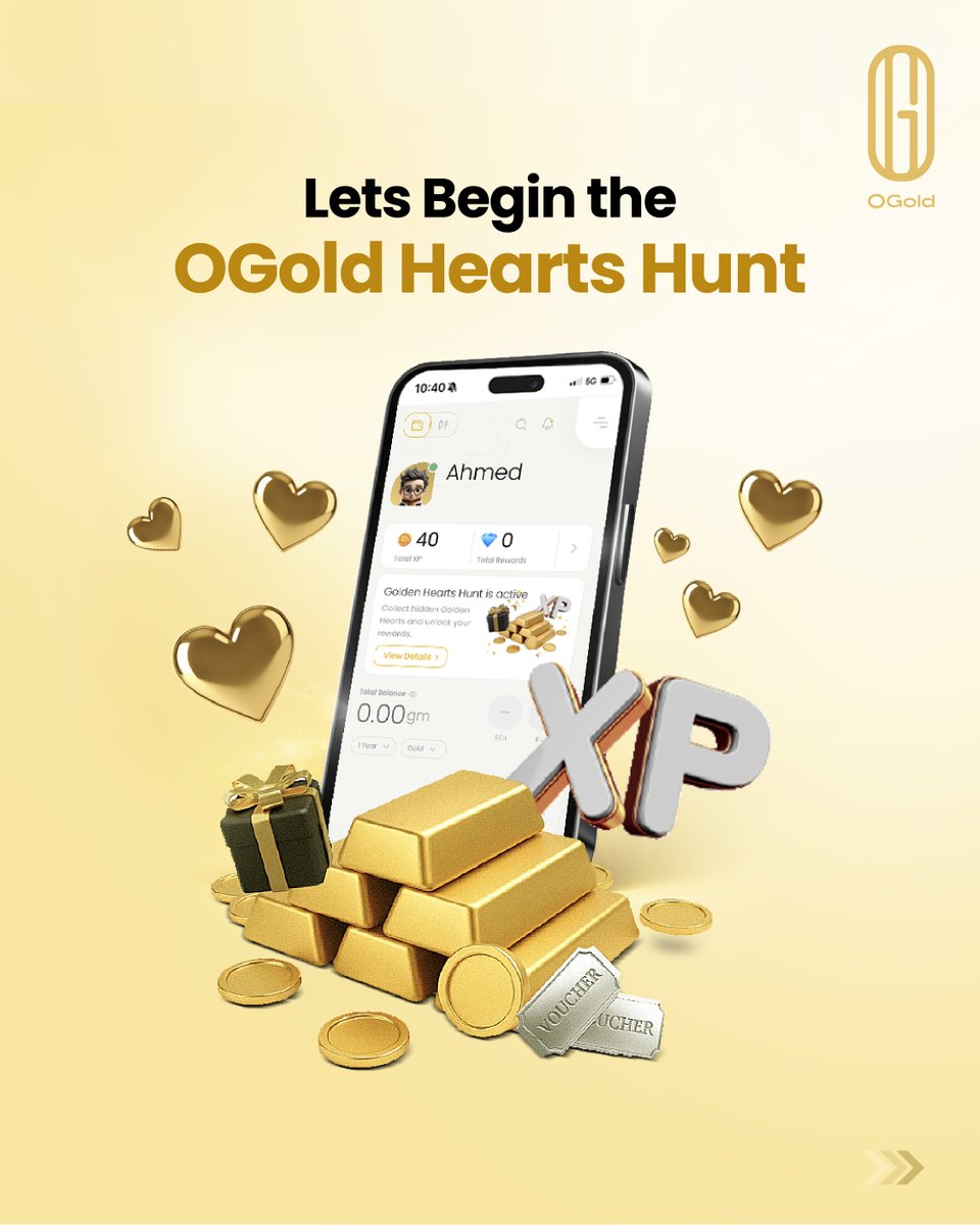 OgoldApp's tweet photo. Join us at the O Gold Hearts Hunt! ✨
Explore and browse through different sections of the app to discover hidden golden hearts 💛
It’s simple, collect the hearts, level up 🚀, and win XP, Silver, plus an exciting entry into the lucky draw🎁
Let the hunt begin! 🔍✨ https://t.co/vPJJKU5uuS