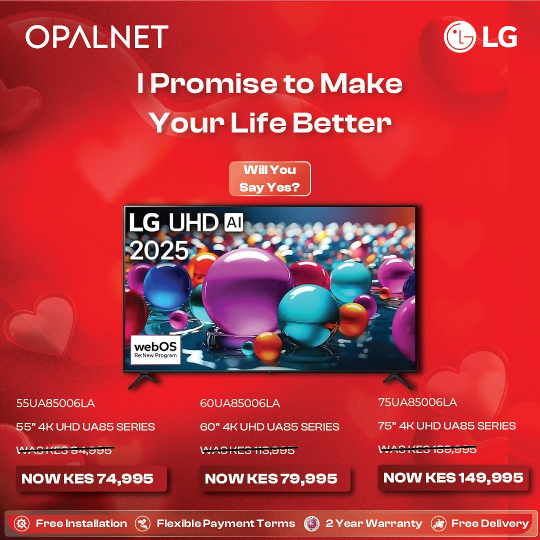 OpalnetLimited's tweet photo. Will you say yes? 
Yes to movie nights that feel like first dates.
This Valentine’s, say yes to the magic of LG Smart TVs.
https://t.co/sr5kM38Izw| 📷 0711082811
#WillYouSayYes #ValentinesWithLG #LoveOnScreen #LGSmartTV #LoveThatLasts https://t.co/iz6zCRlD49
