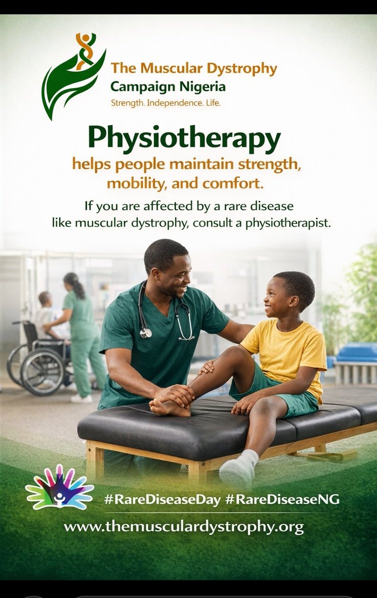jucihart's tweet photo. Physiotherapy helps people living with muscular dystrophy maintain strength, mobility &amp; comfort. Early care matters.

If you’re affected by a rare disease, consult a physiotherapist.

Let’s spread awareness!

#RareDiseaseDay #RareDiseaseNG
https://t.co/f0MH3Bj9mU� https://t.co/OA23dZ9iy8